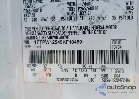 2005 Ford F-150 Lariat/Xlt z USA, uszkodzony, nr VIN 1FTPW12545KF10469